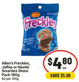 IGA Allens Freckles Jaffas or Nestlé Smarties Share Pack offer