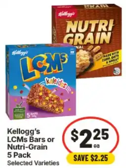 IGA Kelloggs lcms bars or nutri-grain offer