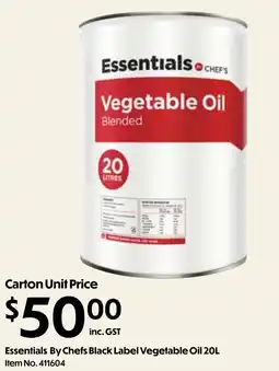 Campbells Wholesale Essentials By Chefs Black Label Vegetable Oil offer