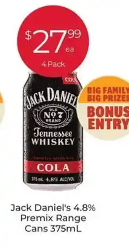Porters Jack Daniel's 4.8% Premix Range Cans offer