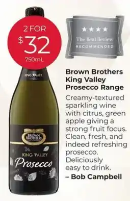 Porters Brown Brothers King Valley Prosecco Range offer