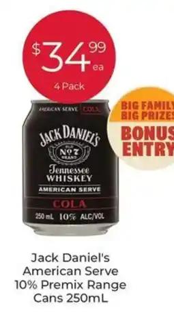 Porters Jack Daniels American Serve 10% Premix Range Cans offer