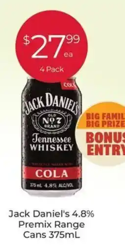 Porters Jack Daniels 4.8% Premix Range Cans offer