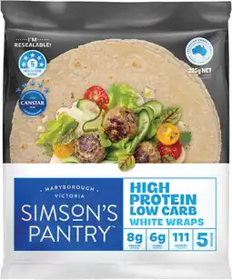 Coles Simson's Pantry Low Carb High Protein Wraps 210g-225g offer