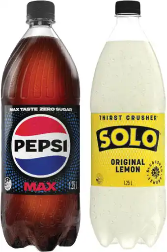 Coles Pepsi, Solo or Mountain Dew Soft Drink 1.25 Litre offer