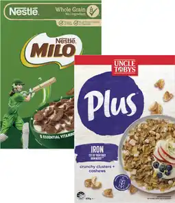 Coles Nestlé Milo Cereal 535g-620g or Uncle Tobys Plus 620g-705g offer