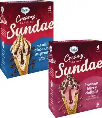 Coles Bulla Creamy Classics Ice Cream Sundae Cones 580mL offer