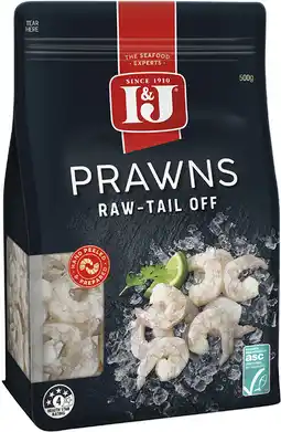 Coles I&J Raw Peeled Prawns Tail Off offer