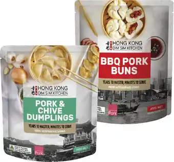 Coles Hong Kong Dim Sim Kitchen Pork & Chive Dumplings or BBQ Pork Buns 300g offer