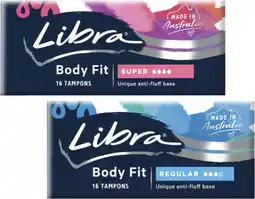 Coles Libra Body Fit Tampons Regular or Super 16 Pack offer
