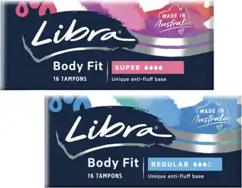 Coles Libra Body Fit Tampons Regular or Super 16 Pack offer
