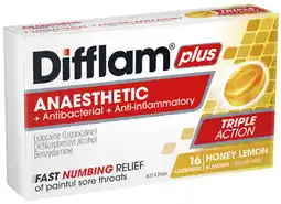 Coles Difflam Plus Anaesthetic Honey Lemon Lozenges offer
