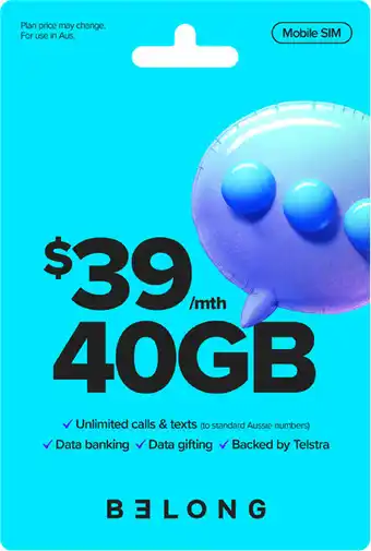 Coles Belong $39 Mobile SIM offer