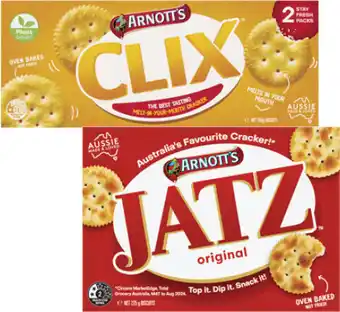 Coles Arnott's Jatz or Clix Crackers 225g-250g offer