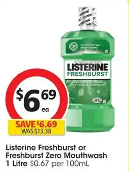 Coles Listerine Freshburst or Freshburst Zero Mouthwash offer