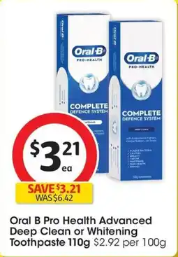 Coles Oral B Pro Health Advanced Deep Clean or Whitening Toothpaste offer
