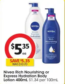 Coles Nivea Rich Nourishing or Express Hydration Body Lotion offer