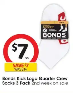 Coles Bonds Kids Logo Quarter Crew Socks offer
