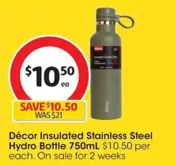 Coles Décor Insulated Stainless Steel Hydro Bottle offer