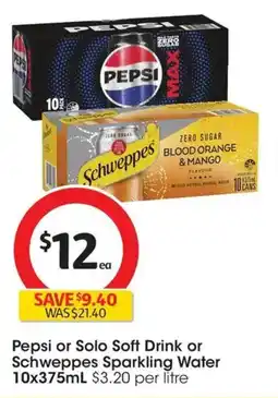 Coles Pepsi or Solo Soft Drink or Schweppes Sparkling Water offer