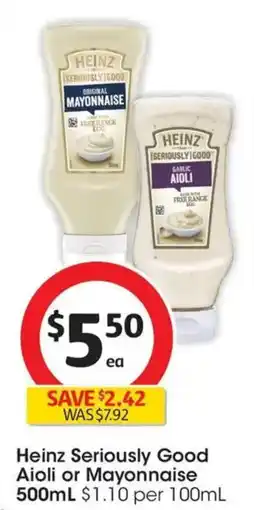 Coles Heinz Seriously Good Aioli or Mayonnaise offer