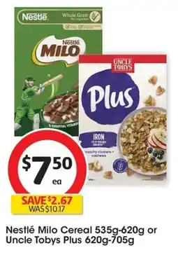 Coles Nestlé Milo Cereal or Uncle Tobys Plus offer