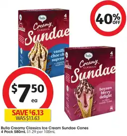 Coles Bulla Creamy Classics Ice Cream Sundae Cones offer