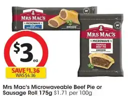 Coles Mrs Mac's Microwaveable Beef Pie or Sausage Roll offer