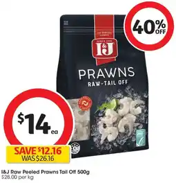 Coles I&J Raw Peeled Prawns Tail Off offer