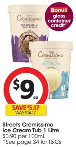 Coles Streets Cremissimo Ice Cream Tub offer