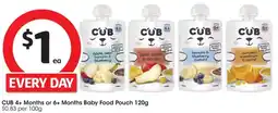 Coles CUB 4+ Months or 6+ Months Baby Food Pouch offer