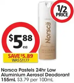 Coles Norsca Pastels 24hr Low Aluminium Aerosol Deodorant offer