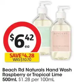 Coles Beach Rd Naturals Hand Wash Raspberry or Tropical Lime offer