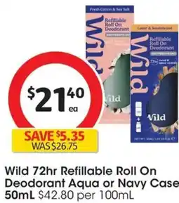 Coles Wild 72hr Refillable Roll On Deodorant Aqua or Navy Case offer