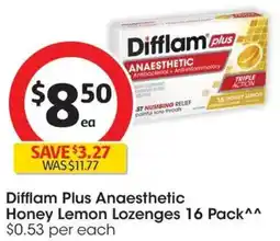Coles Difflam Plus Anaesthetic Honey Lemon Lozenges offer