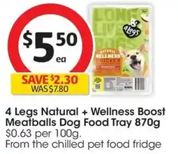 Coles 4 Legs Natural + Wellness Boost Meatballs Dog Food Tray offer
