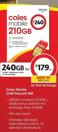 Coles Coles Mobile $240 Prepaid SIM offer