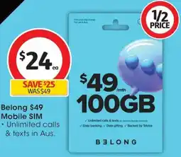 Coles Belong $49 Mobile SIM offer