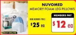Lincraft Nuvomed memory foam leg pillows offer