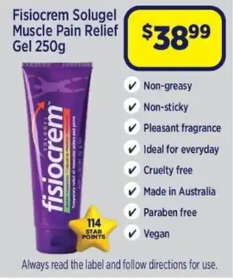 Star Discount Chemist Fisiocrem Solugel Muscle Pain Relief Gel offer