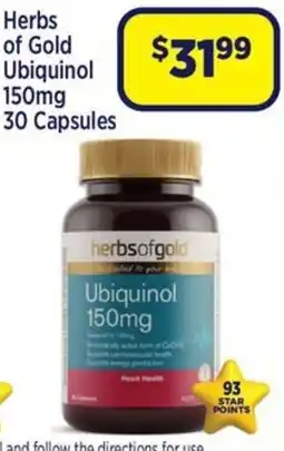 Star Discount Chemist Herbs of Gold Ubiquinol 30 Capsules offer