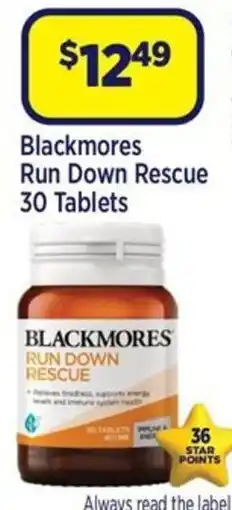 Star Discount Chemist Blackmores run down rescue 30 Tablets offer
