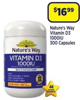 Star Discount Chemist Nature's Way Vitamin D3 1000IU 300 Capsules offer