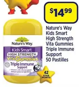Star Discount Chemist Nature's Way Kids Smart High Strength Vita Gummies Triple Immune Support 50 Pastilles offer