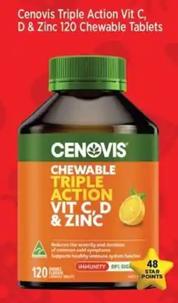 Star Discount Chemist Cenovis Triple Action Vit C, D & Zinc 120 Chewable Tablets offer