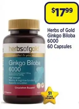 Star Discount Chemist Herbs of Gold Ginkgo Biloba 6000 offer