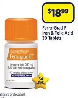 Star Discount Chemist Ferro-Grad F Iron & Folic Acid 30 Tablets offer