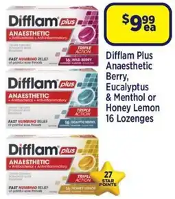 Star Discount Chemist Difflam plus Antibacterial berry, Eucalyptus & Menthol or Honey lemon 16 Lozenges offer