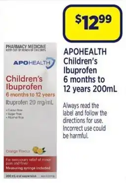 Star Discount Chemist APOHEALTH Children's Ibuprofen 6 months to 12 years offer