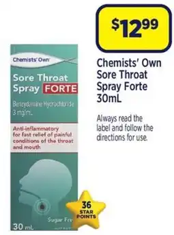 Star Discount Chemist Chemists' Own Sore Throat Spray Forte offer
